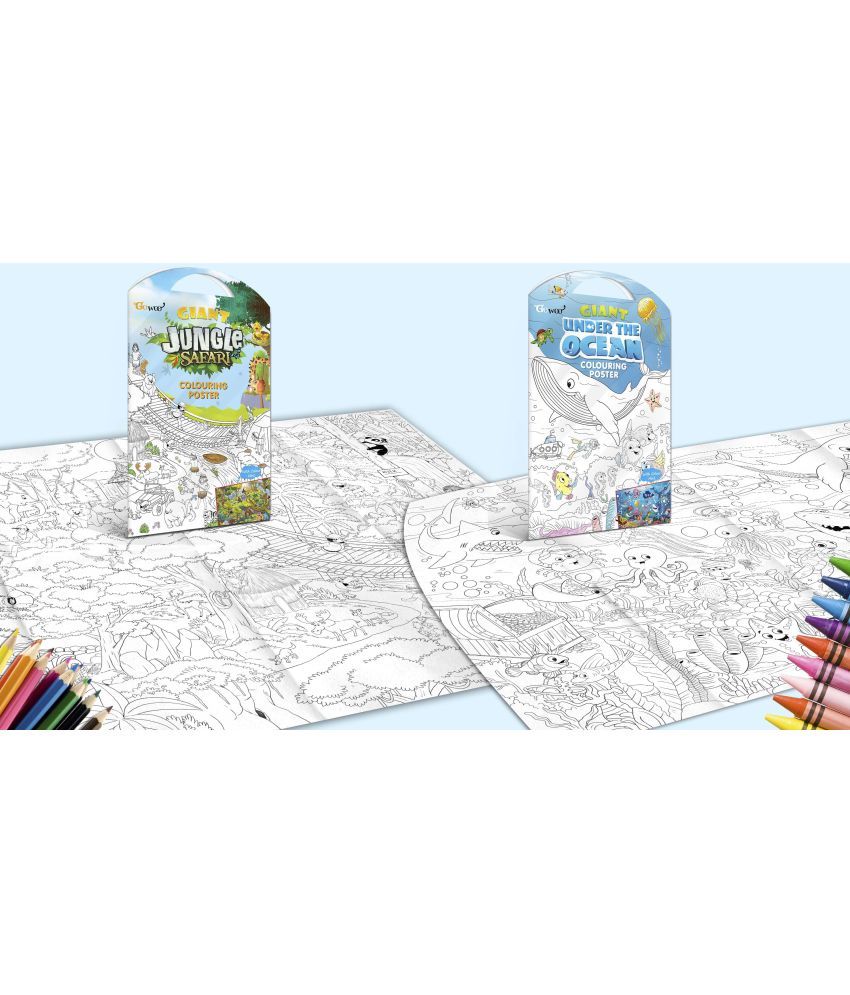     			GIANT JUNGLE SAFARI COLOURING POSTER and GIANT UNDER THE OCEAN COLOURING POSTER | Pack of 2 Posters I Ultimate Coloring Posters Collection