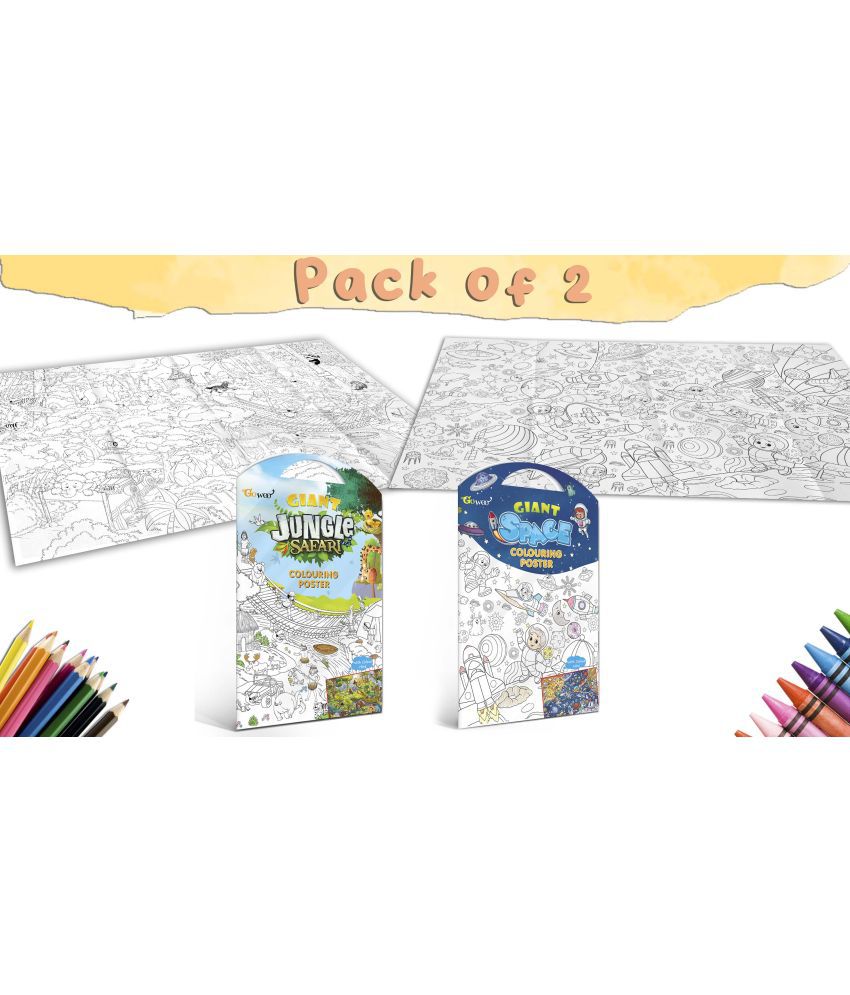     			GIANT JUNGLE SAFARI COLOURING POSTER and GIANT SPACE COLOURING POSTER | Combo of 2 Posters I kids giant posters to color