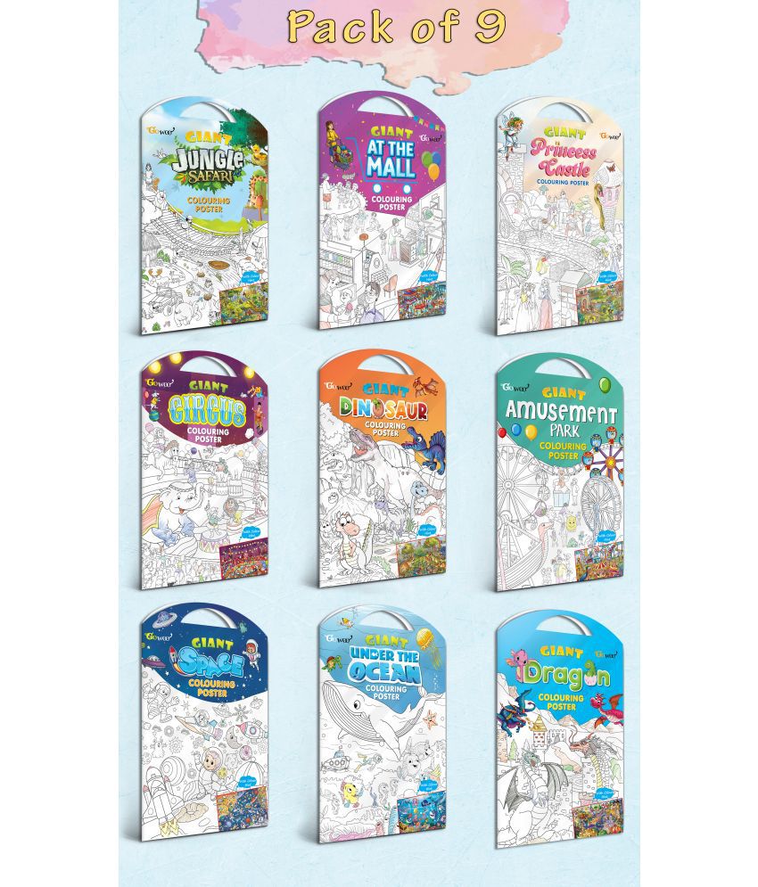     			GIANT JUNGLE SAFARI, GIANT AT THE MALL, GIANT PRINCESS CASTLE, GIANT CIRCUS, GIANT DINOSAUR, GIANT AMUSEMENT PARK, GIANT SPACE, GIANT UNDER THE OCEAN   and GIANT DRAGON   | Combo pack of 9 s I Coloring s Giant Set