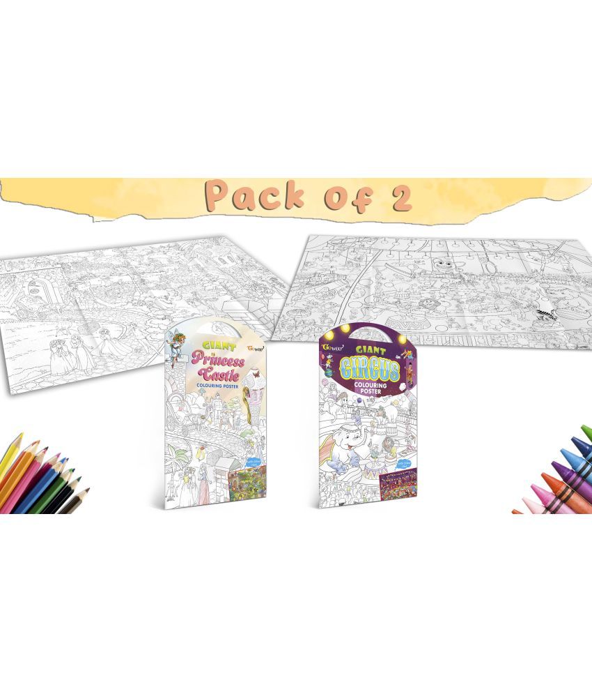     			GIANT PRINCESS CASTLE COLOURING POSTER and  GIANT CIRCUS COLOURING POSTER | Pack of 2 posters I perfect Gift for creative Minds