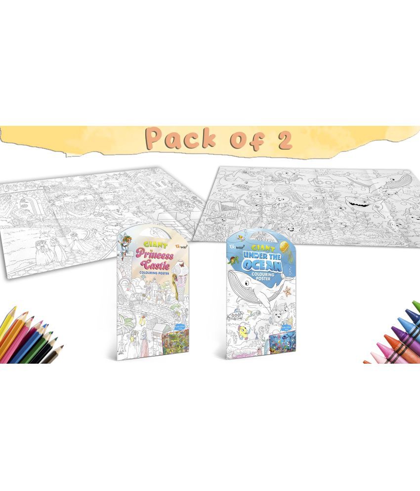     			GIANT PRINCESS CASTLE COLOURING POSTER and GIANT UNDER THE OCEAN COLOURING POSTER | Gift Pack of 2 Posters I best colouring kit for 10+ kids