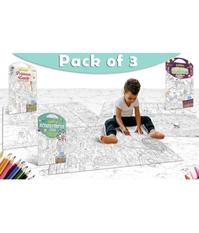     			GIANT PRINCESS CASTLE COLOURING POSTER, GIANT CIRCUS COLOURING POSTER and GIANT AMUSEMENT PARK COLOURING POSTER | Combo pack of 3 Posters I Giant Coloring Poster for Adults and Kids