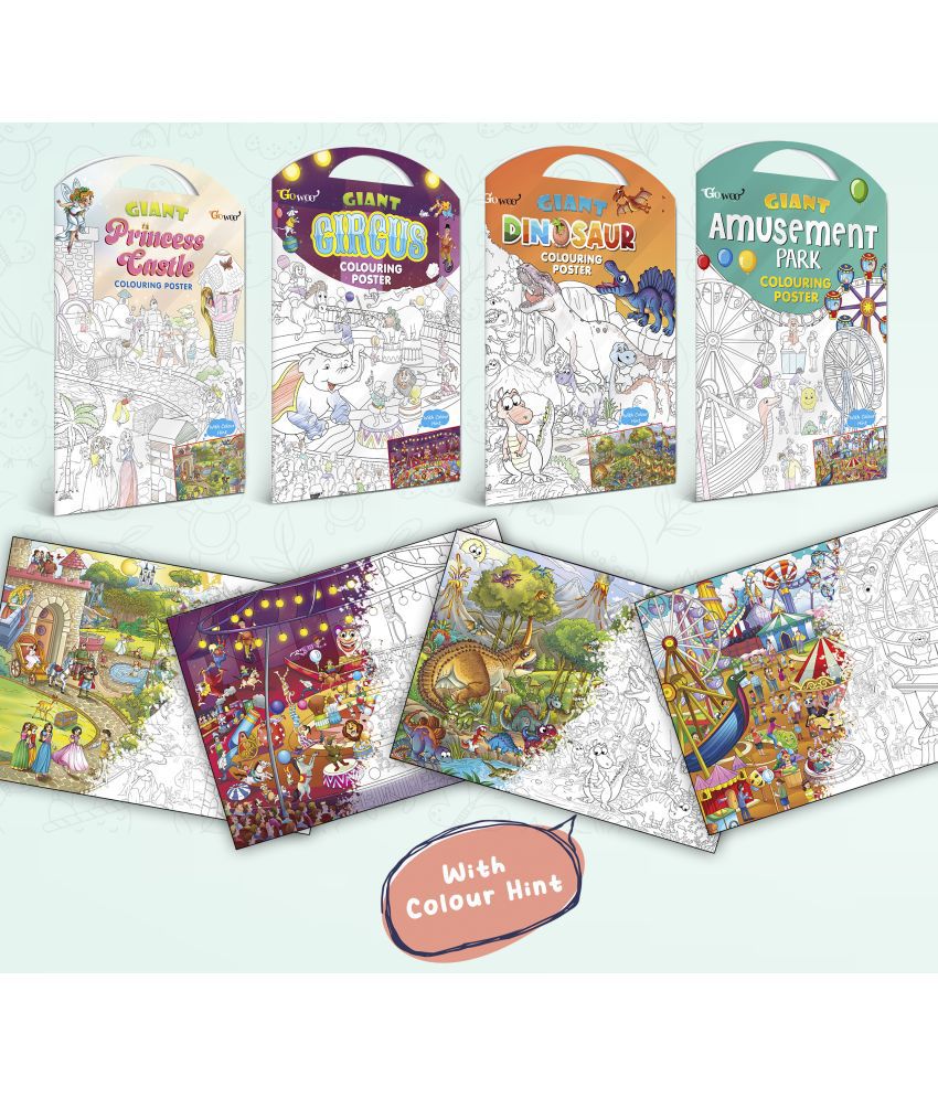     			GIANT PRINCESS CASTLE COLOURING POSTER, GIANT CIRCUS COLOURING POSTER, GIANT DINOSAUR COLOURING POSTER and GIANT AMUSEMENT PARK COLOURING POSTER | Gift Pack of 4 Posters I Coloring Posters Multipack