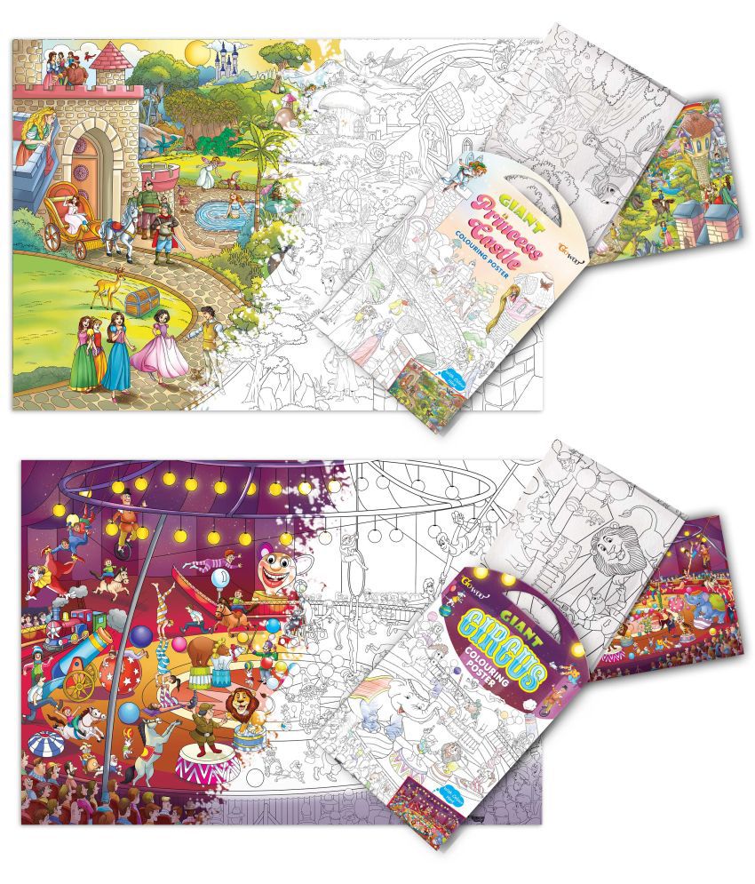     			GIANT PRINCESS CASTLE COLOURING POSTER and  GIANT CIRCUS COLOURING POSTER | Gift Pack of 2 Posters I jumbo wall colouring posters