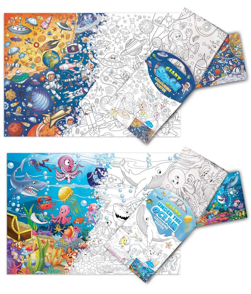     			GIANT SPACE COLOURING POSTER and GIANT UNDER THE OCEAN COLOURING POSTER | Gift Pack of 2 posters I colouring posters for kids