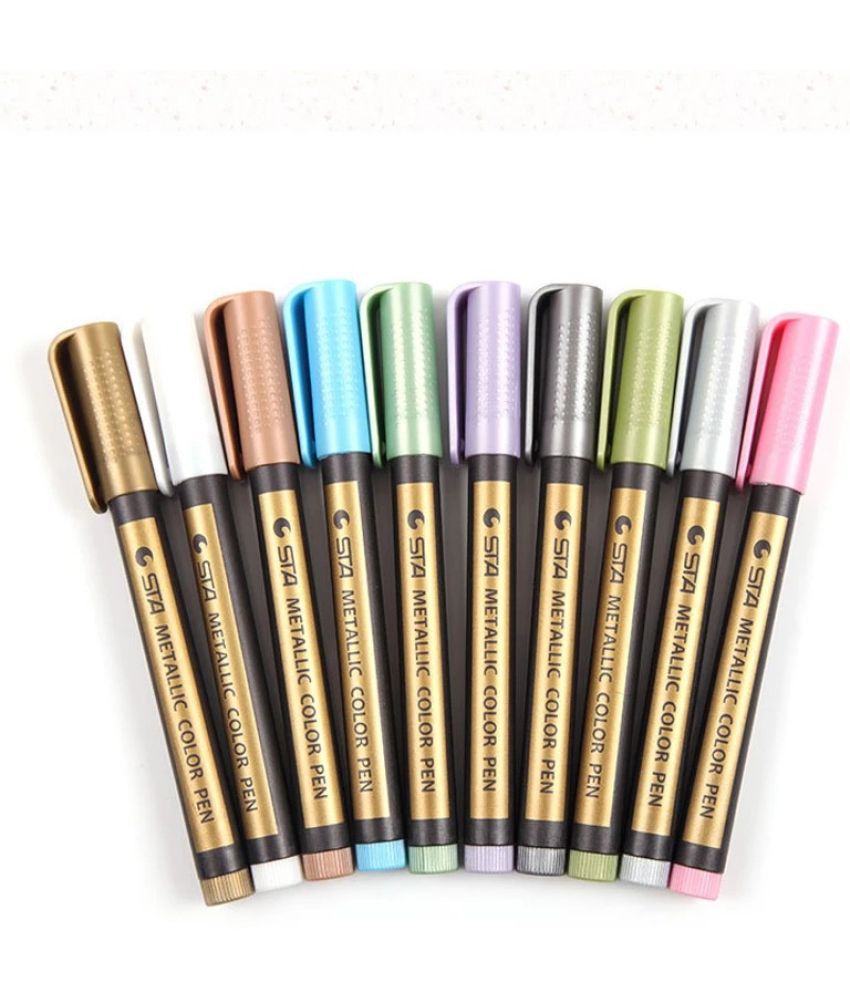     			Gifmor Sta Metallic Color Pen Of 10 Colours 2Mm Bullet Tip Nib Sketch Pens (Set Of 10, Gold, Silver, White, Purple, Blue, Green, Brown, Olive, Pink, Grey)