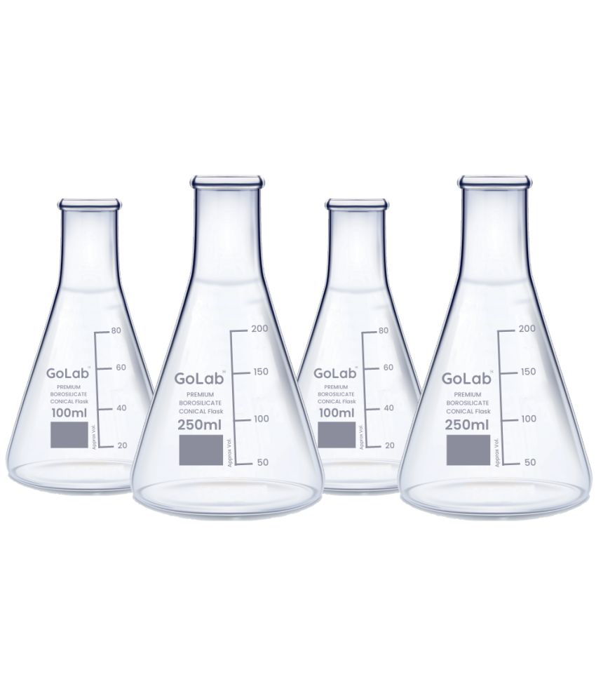     			GoLab Laboratory Premium Calibrated Borosilicate Glass Conical Flask Combo 100ml, 250ml with Graduation Marks and Spout - Pack of 5