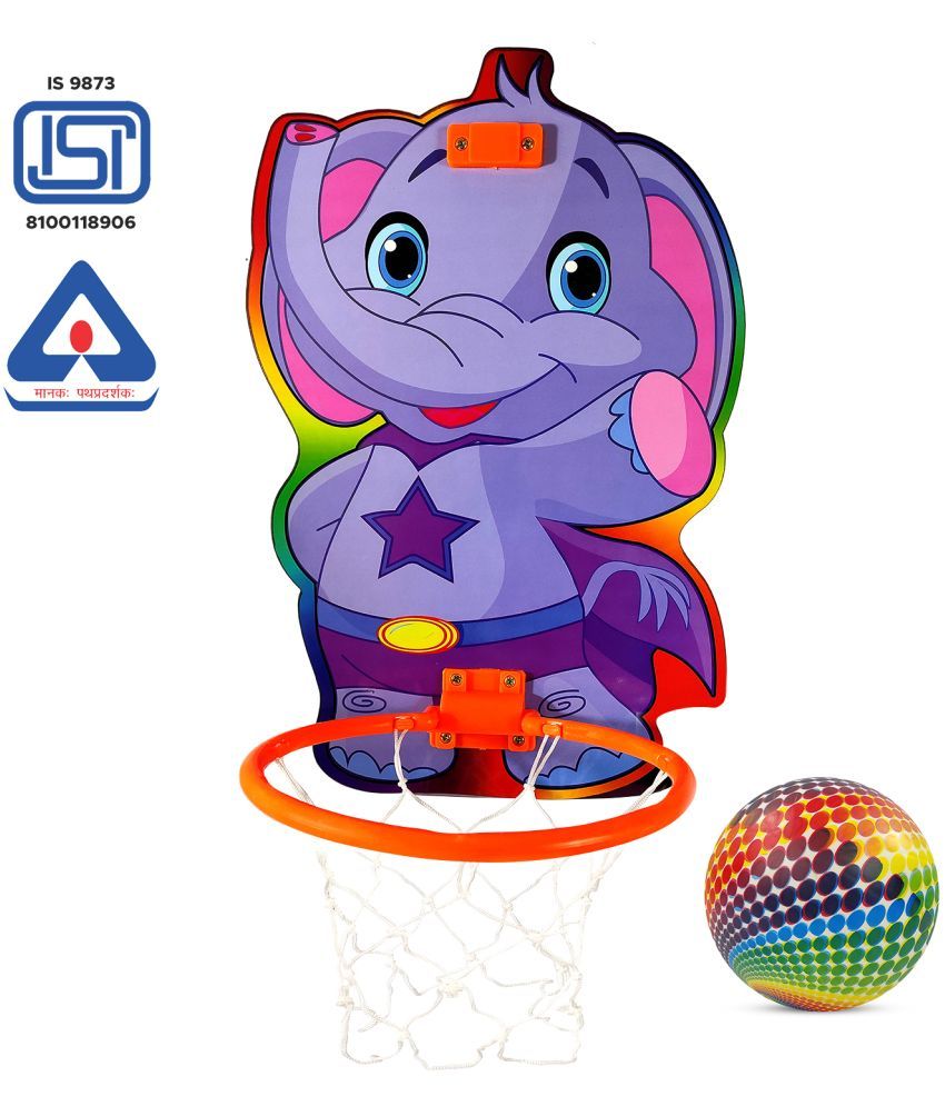     			NHR Small Basket Ball kit Set with Ring for Kids, Playing Indoor Outdoor Basket Ball, High Quality Hanging Board with Net & Ball (Elephant Face Printed)