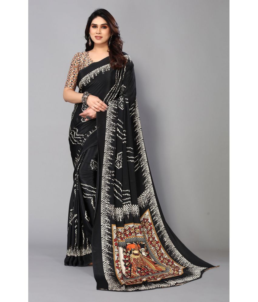     			FABMORA - Black Crepe Saree With Blouse Piece ( Pack of 1 )