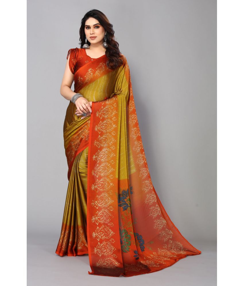     			FABMORA - Mustard Chiffon Saree With Blouse Piece ( Pack of 1 )