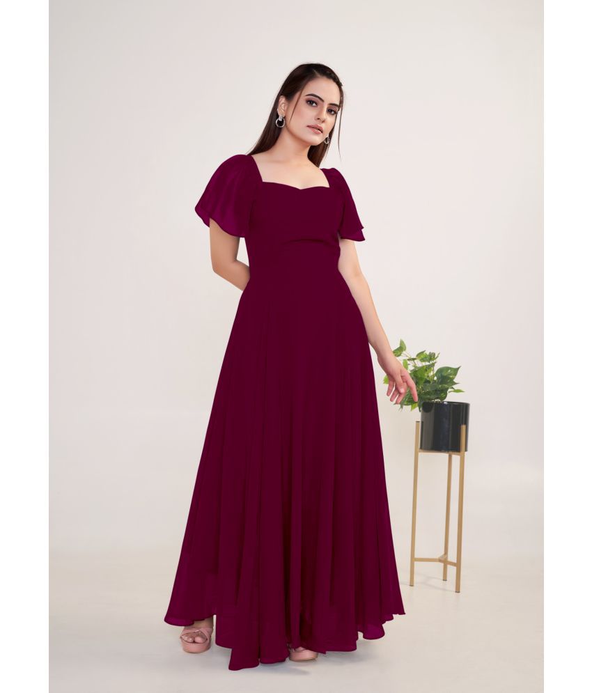     			JASH CREATION - Wine Georgette Women's Gown ( Pack of 1 )