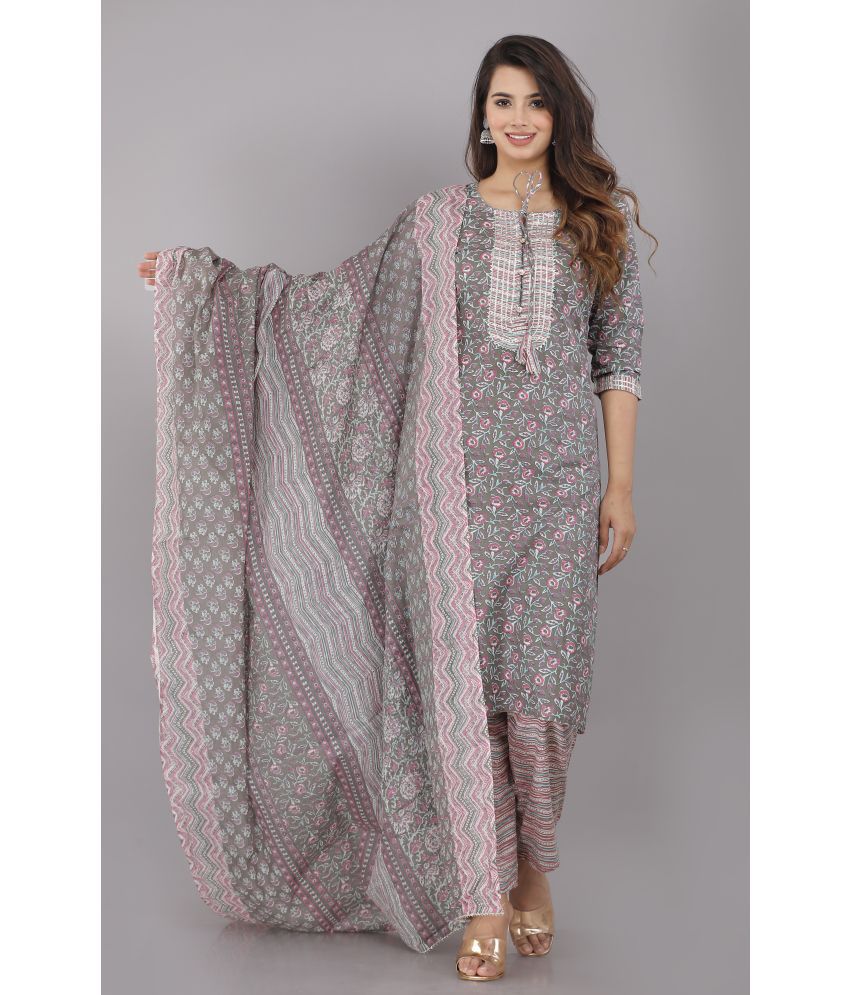     			JC4U - Light Grey Straight Cotton Women's Stitched Salwar Suit ( Pack of 1 )