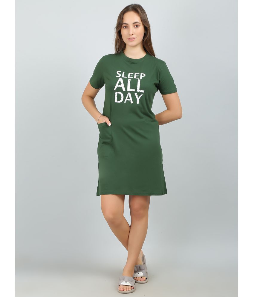     			MEGASKA - Green Cotton Women's Nightwear Night T-Shirt ( Pack of 1 )