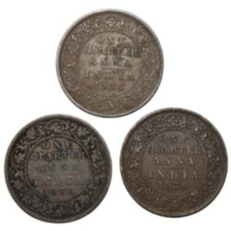     			Numiscart - Set of 3 - One Quarter Anna 1936 King George 5th, British India Rare Collectible old 3 Coins Numismatic Coins