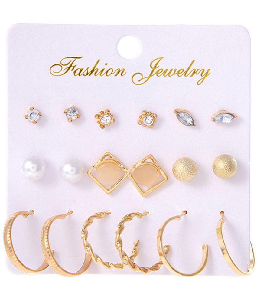     			Scintillare by Sukkhi - Gold Hoops Earrings ( Pack of 9 )