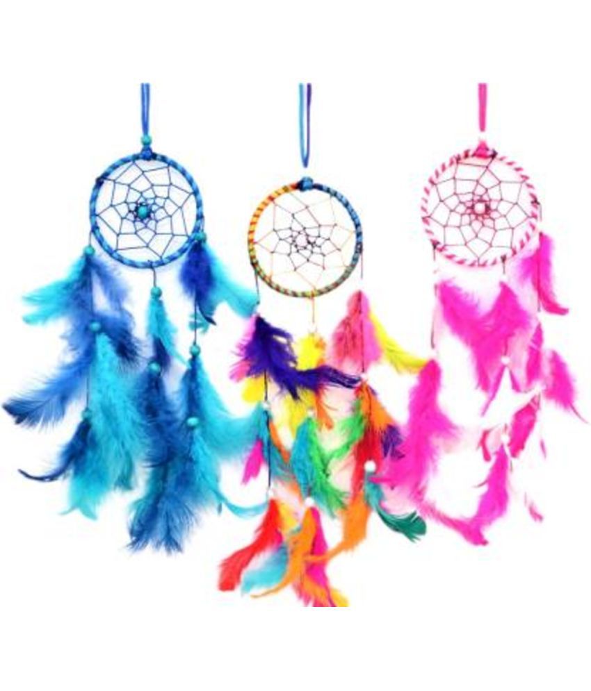     			Zimka - Multicolor Feather Dream Catcher - Pack of 3 ( 37 X 8 cms )