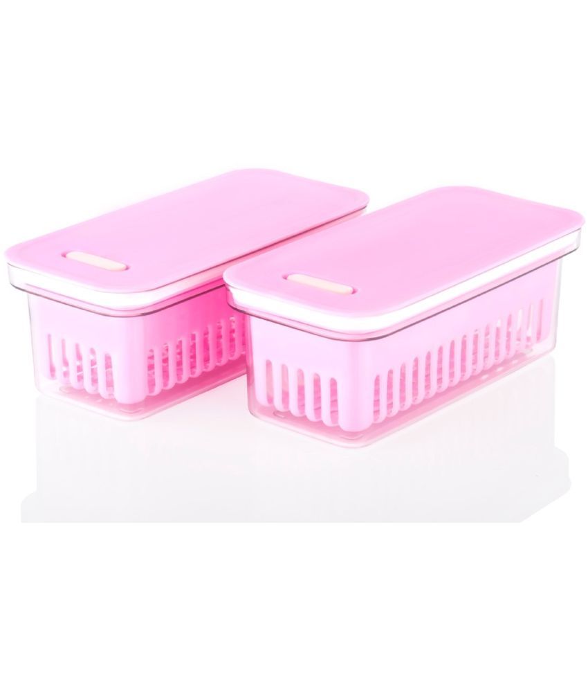     			HOMETALES - Dal/Vegetable/Fruit Plastic Pink Food Container ( Set of 2 )