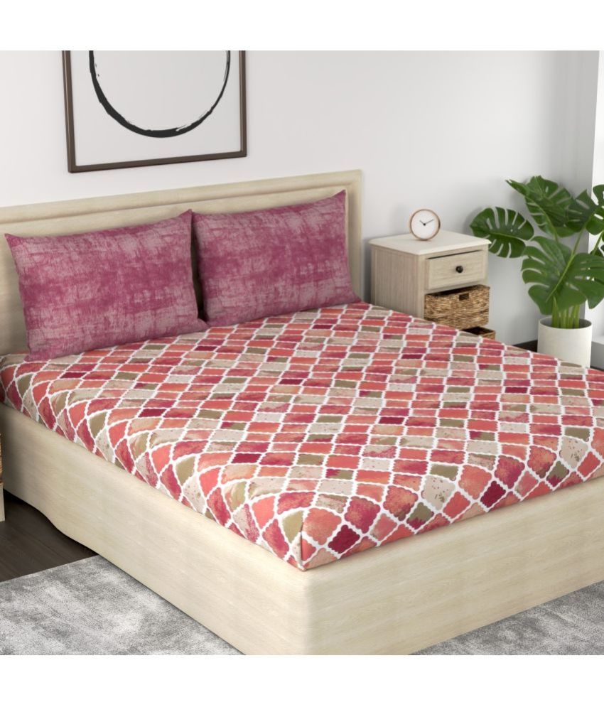     			Huesland Cotton Geometric King Size Bedsheet With 2 Pillow Covers - Multicolor