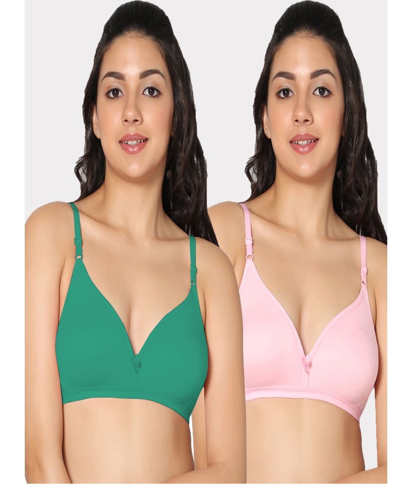     			IN CARE LINGERIE Pack of 2 Cotton Non Padded Women's T-Shirt Bra ( Multicolor )