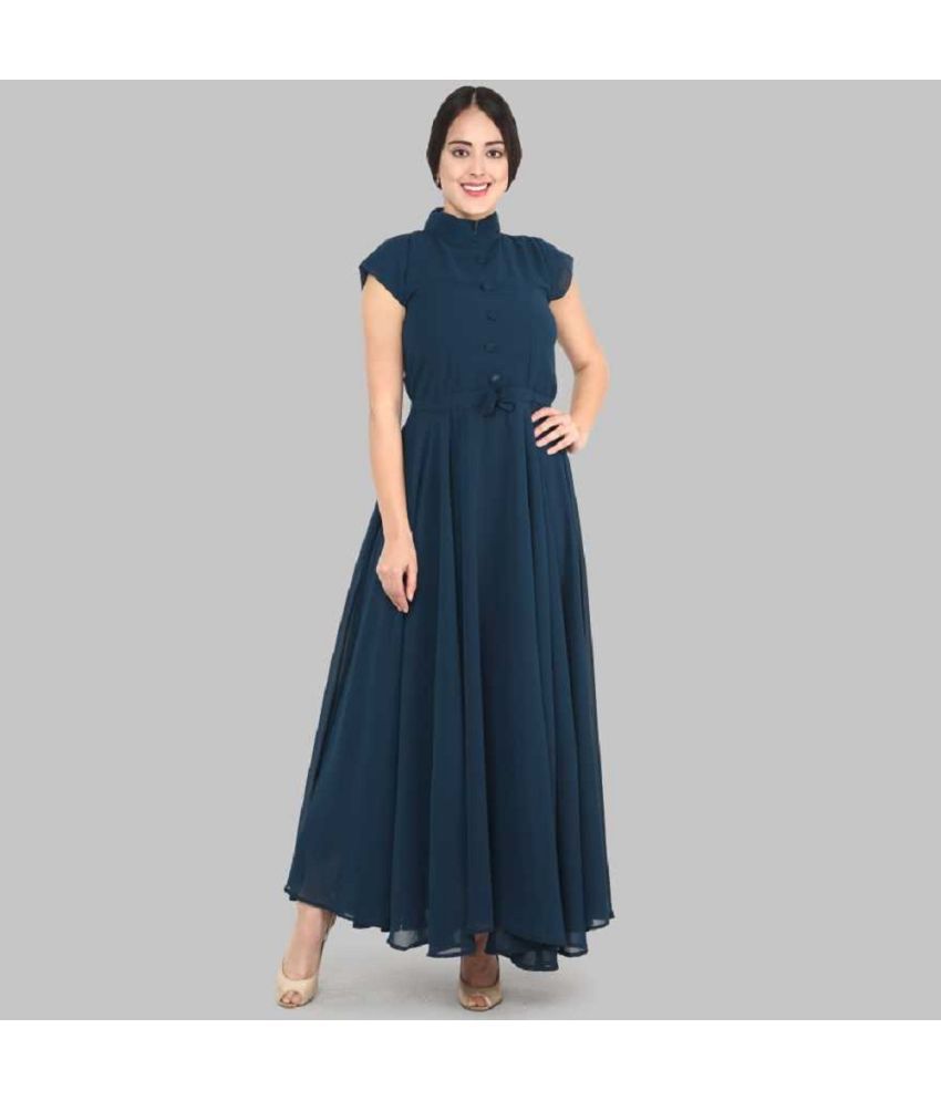     			JASH CREATION - Blue Georgette Women's Fit & Flare Dress ( Pack of 1 )
