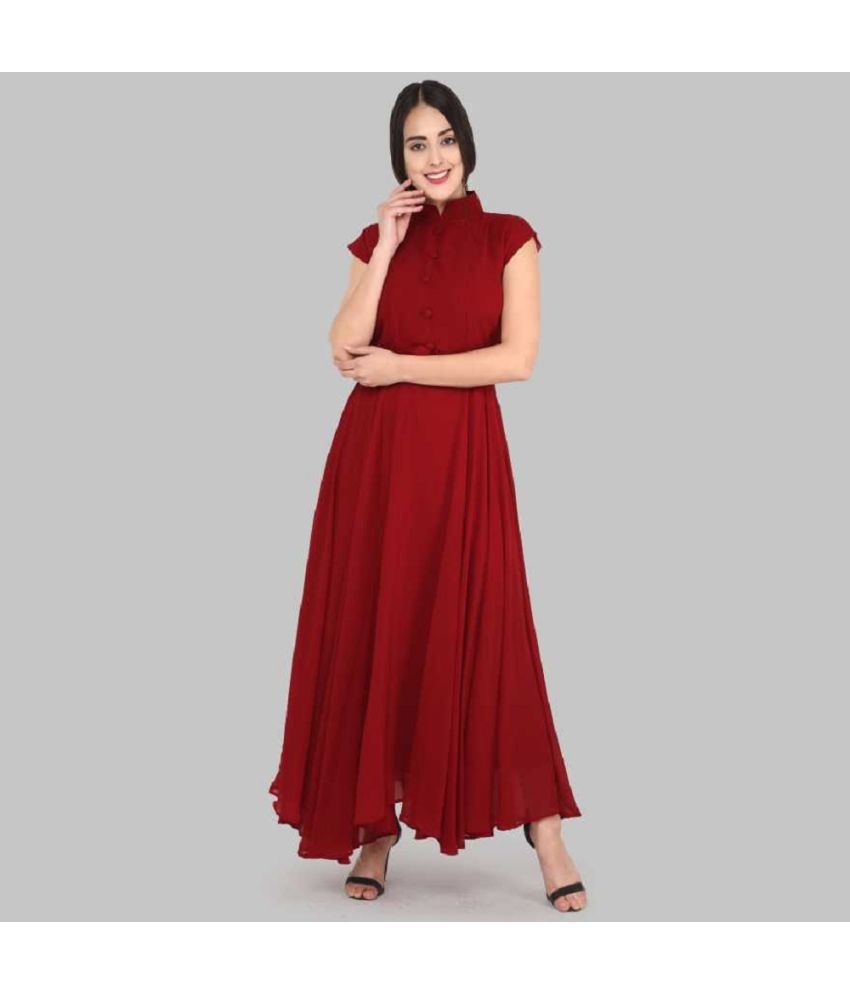     			JASH CREATION - Red Georgette Women's Fit & Flare Dress ( Pack of 1 )