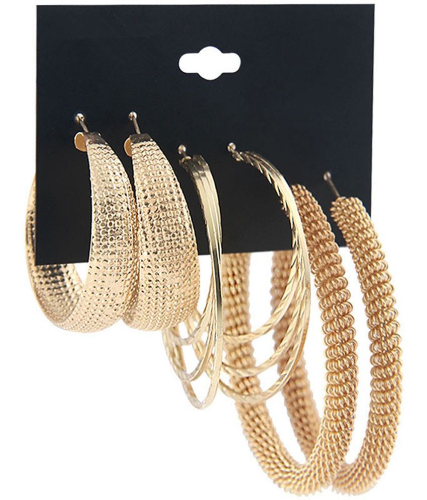     			Scintillare by Sukkhi - Gold Hoops Earrings ( Pack of 3 )