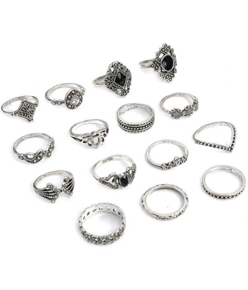     			Scintillare by Sukkhi - Silver Rings Combo ( Pack of 15 )