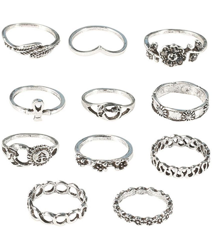     			Scintillare by Sukkhi - Silver Rings Combo ( Pack of 11 )