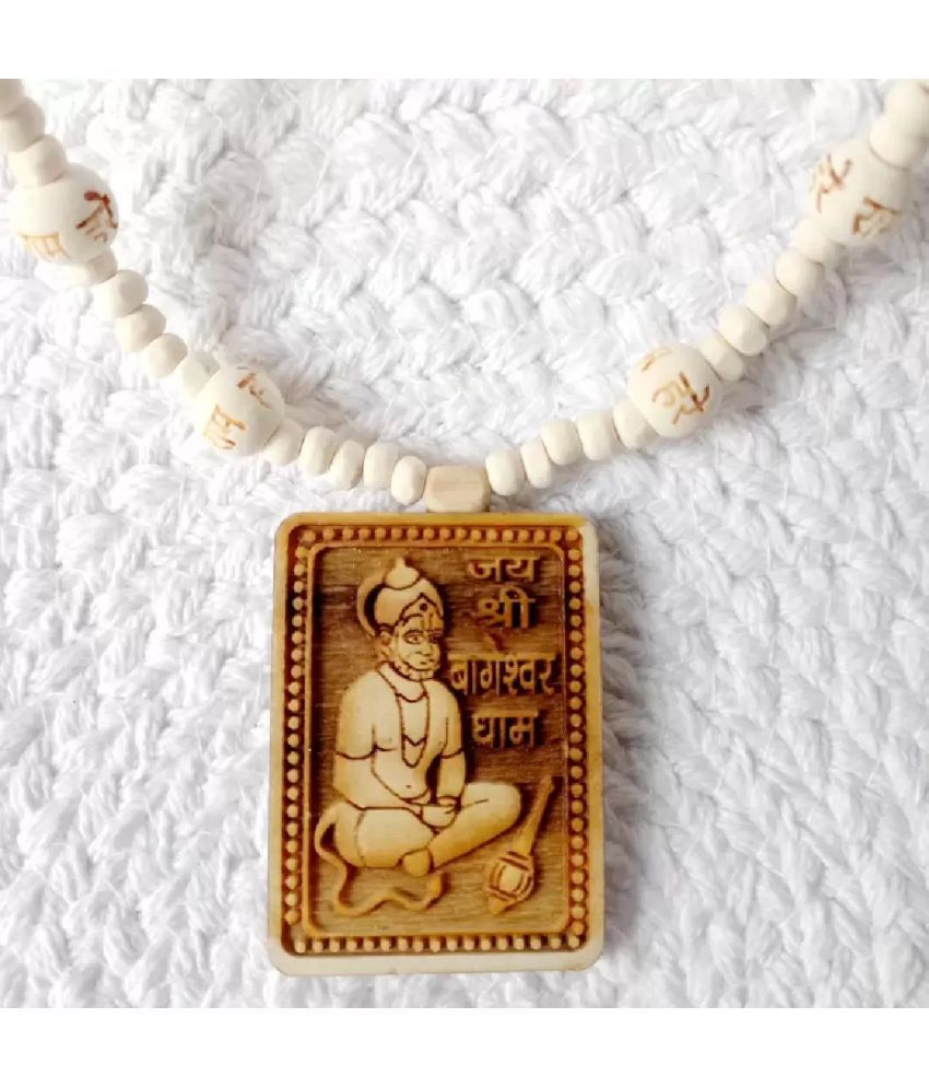     			Tulsi Original & Natural Wood Tulsi Kanthi Mala With Hanuman ji Bageshwar Dham Balaji Hare ram Hare Krishna Beads