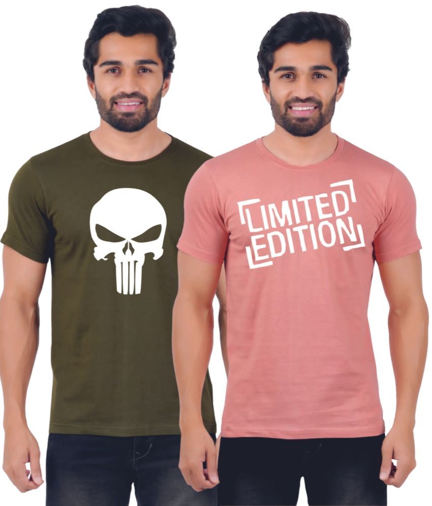     			ferocious - Olive Green Cotton Regular Fit Men's T-Shirt ( Pack of 2 )