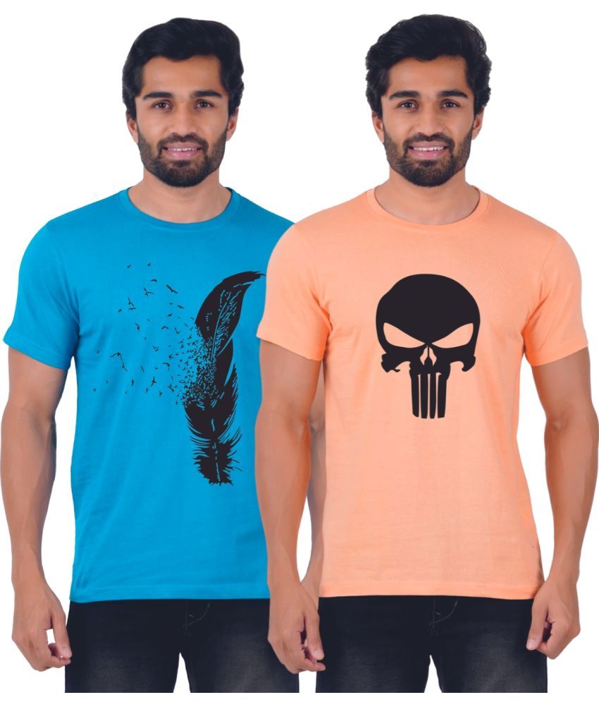     			ferocious - Teal Blue Cotton Regular Fit Men's T-Shirt ( Pack of 2 )