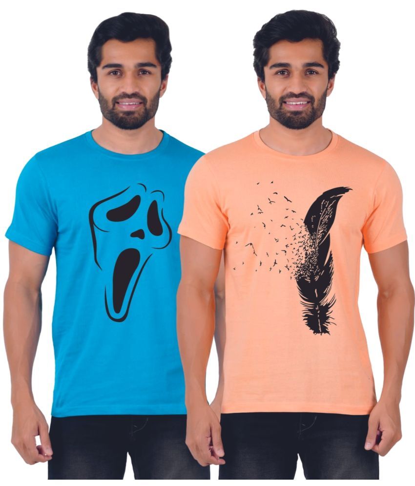     			ferocious - Teal Blue Cotton Regular Fit Men's T-Shirt ( Pack of 2 )