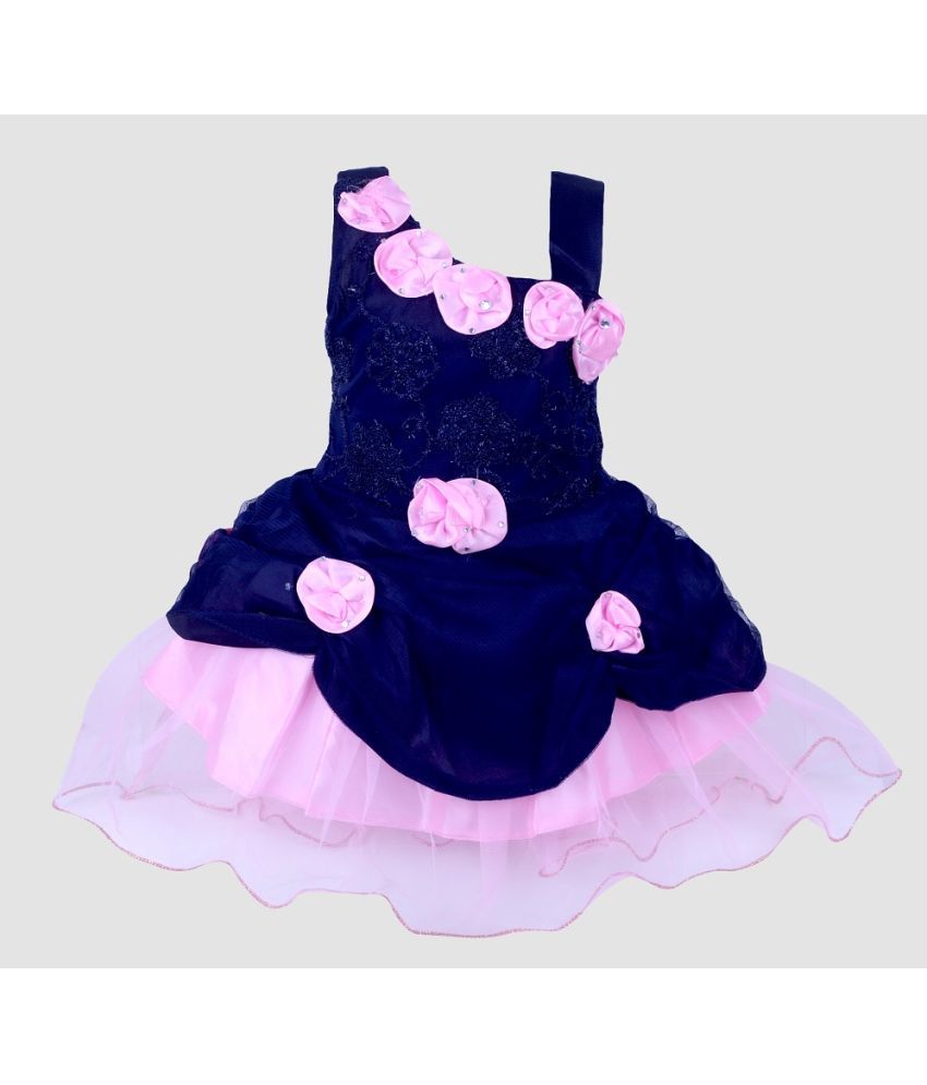     			9stiches - Blue & Pink Net Girls Frock ( Pack of 1 )