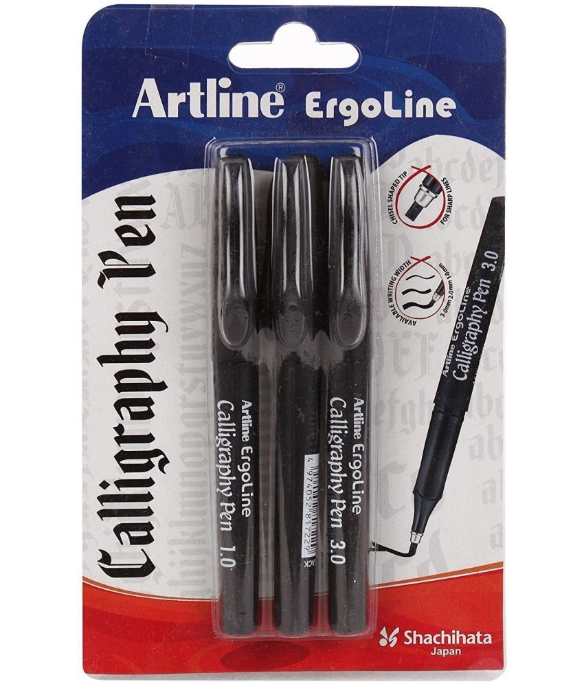     			Artline Pen With 3 Nib Sizes Black Set of 3 for Calligraphy (Pack of 3, Black)