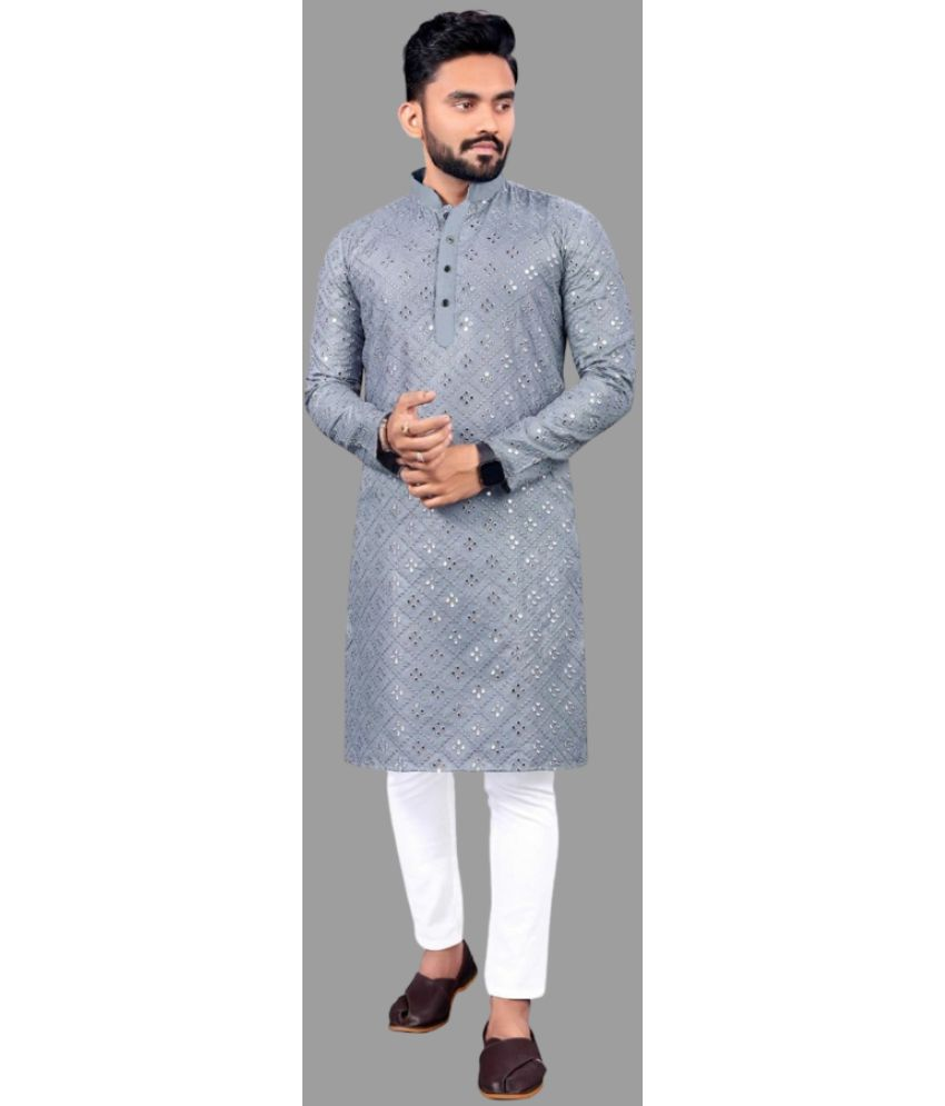     			JASH CREATION - Grey Cotton Men's Regular Kurta ( Pack of 1 )