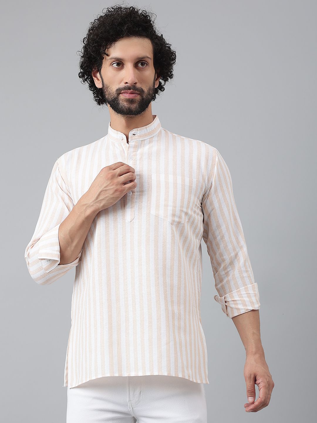     			RIAG - Beige Cotton Men's Regular Kurta ( Pack of 1 )