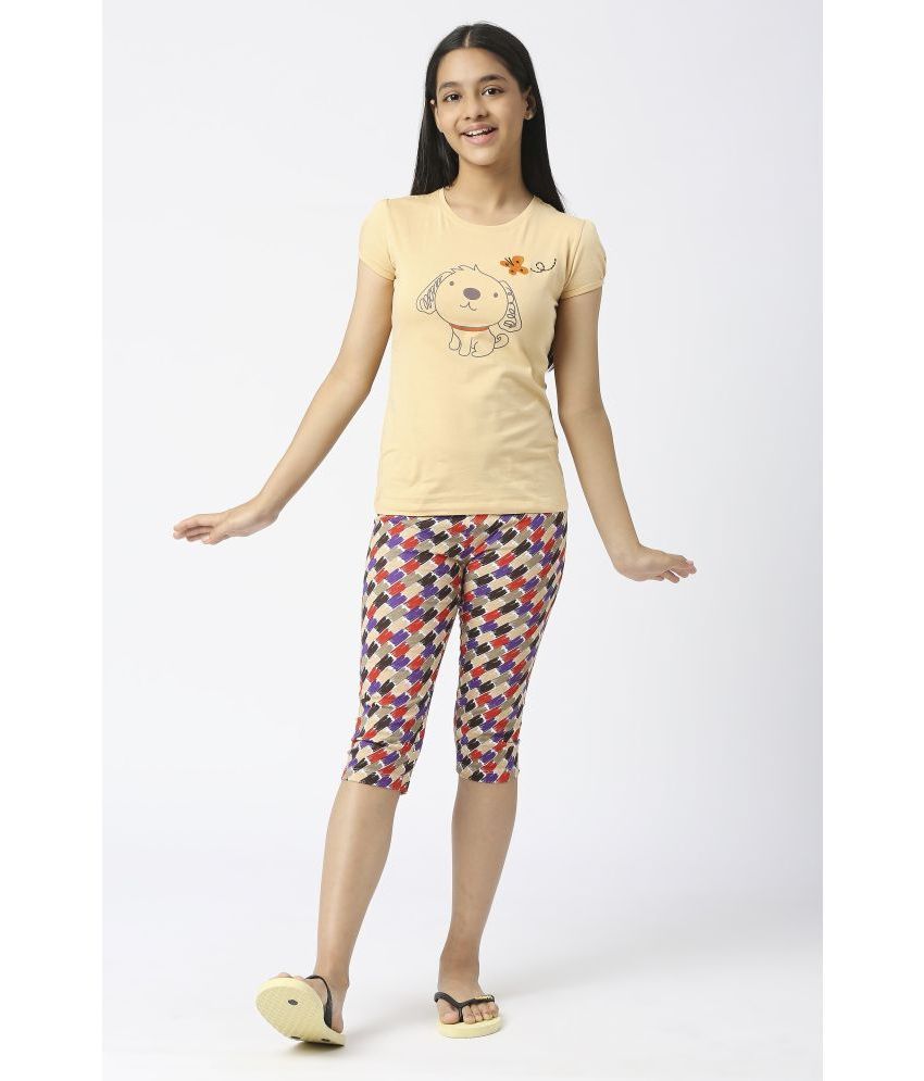     			Sini Mini - Beige Cotton Girls Top With Capris ( Pack of 1 )