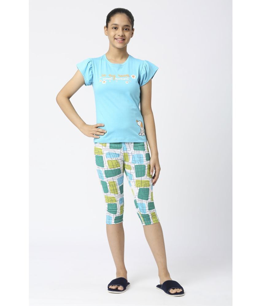     			Sini Mini - Blue Cotton Girls Top With Capris ( Pack of 1 )