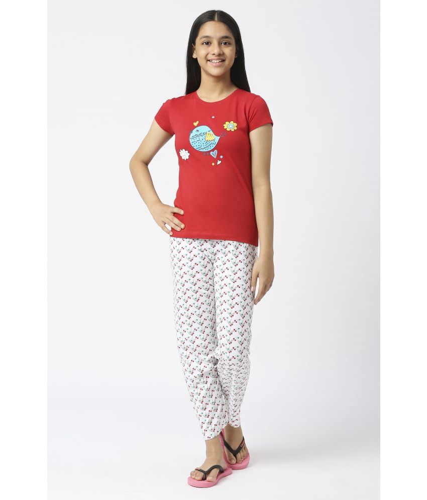     			Sini Mini - Red Cotton Girls Top With Pants ( Pack of 1 )