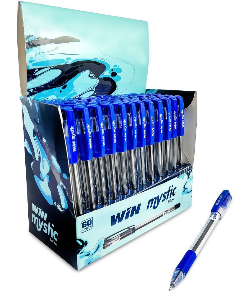     			WIN Mystic 60 Pcs Blue Ink | Comfortable Elasto Grip | Smooth Ink Flow | 0.7mm Tip for Precision Writing | Ideal for Students | For School, Office & Business Use | Budget Friendly Stick Ball Pens