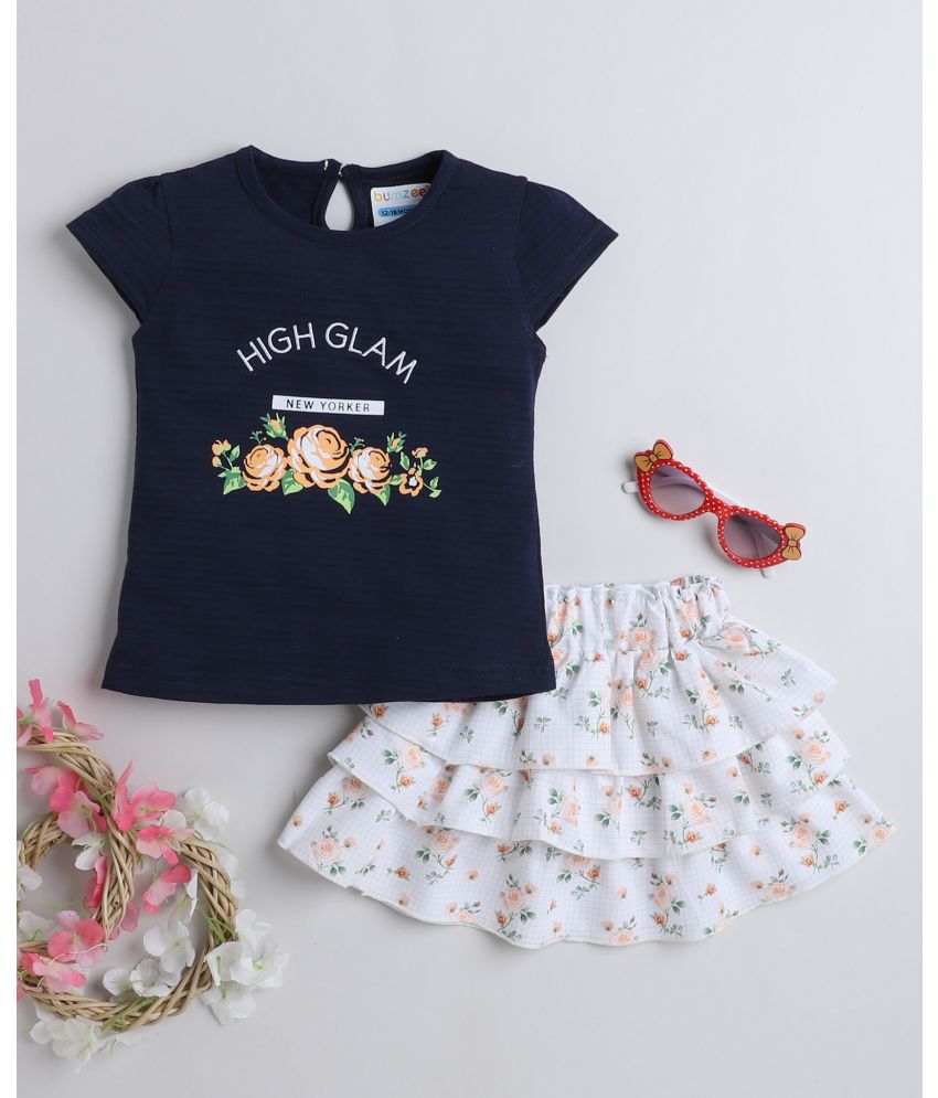     			BUMZEE - Navy Blue Cotton Girls Top With Skirt ( Pack of 1 )