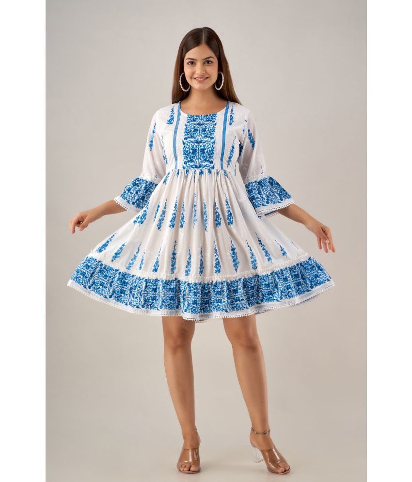     			FABRR - Light Blue Cotton Women's Fit & Flare Dress ( Pack of 1 )