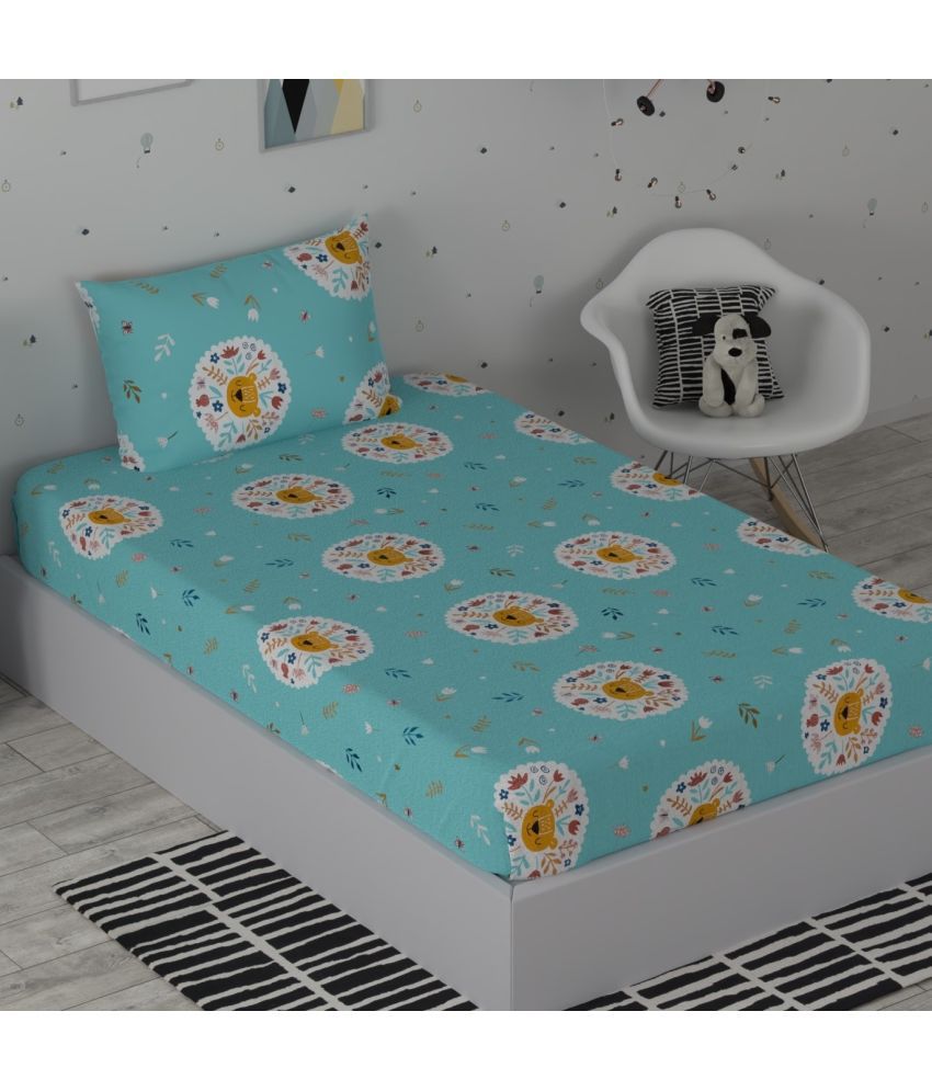     			Huesland Cotton Floral Single Bedsheet with 1 Pillow Cover - Mint Green