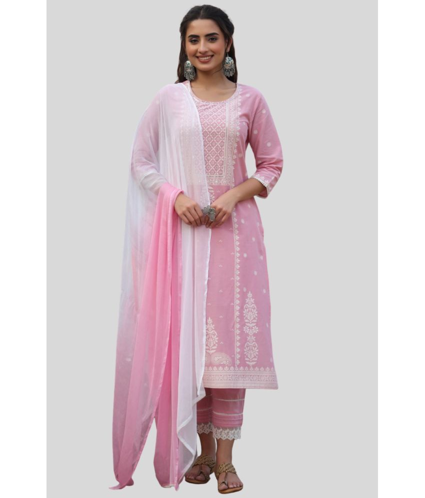     			Juniper - Pink Straight Cotton Blend Women's Stitched Salwar Suit ( Pack of 1 )