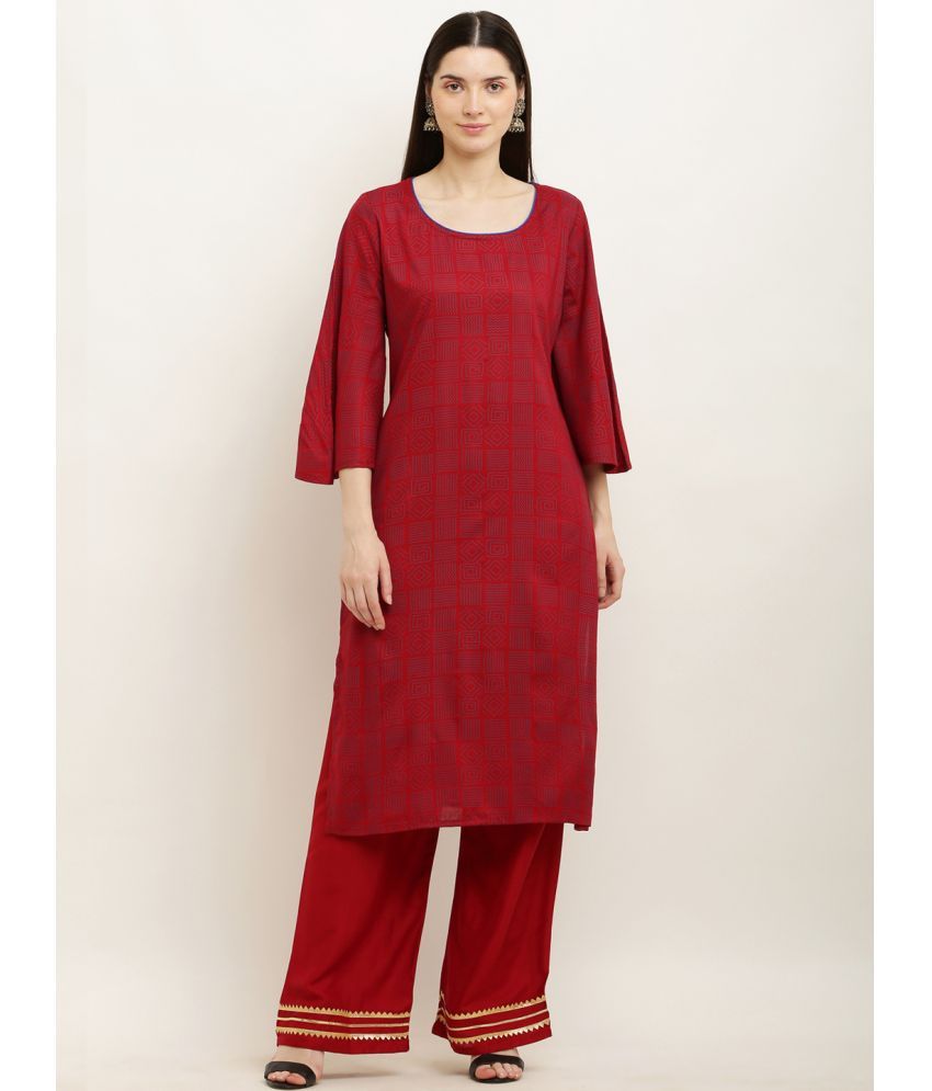     			Pret By Kefi - Maroon Straight Rayon Women's Stitched Salwar Suit ( Pack of 1 )