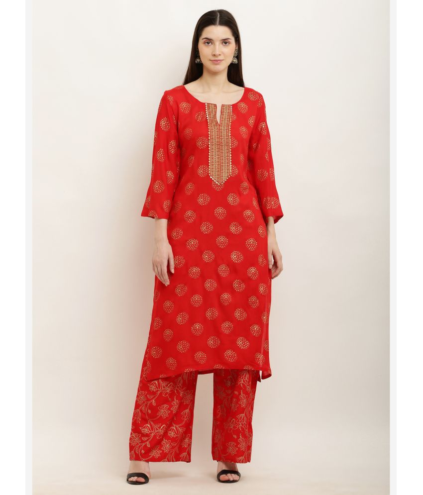     			Pret By Kefi - Red Straight Rayon Women's Stitched Salwar Suit ( Pack of 1 )