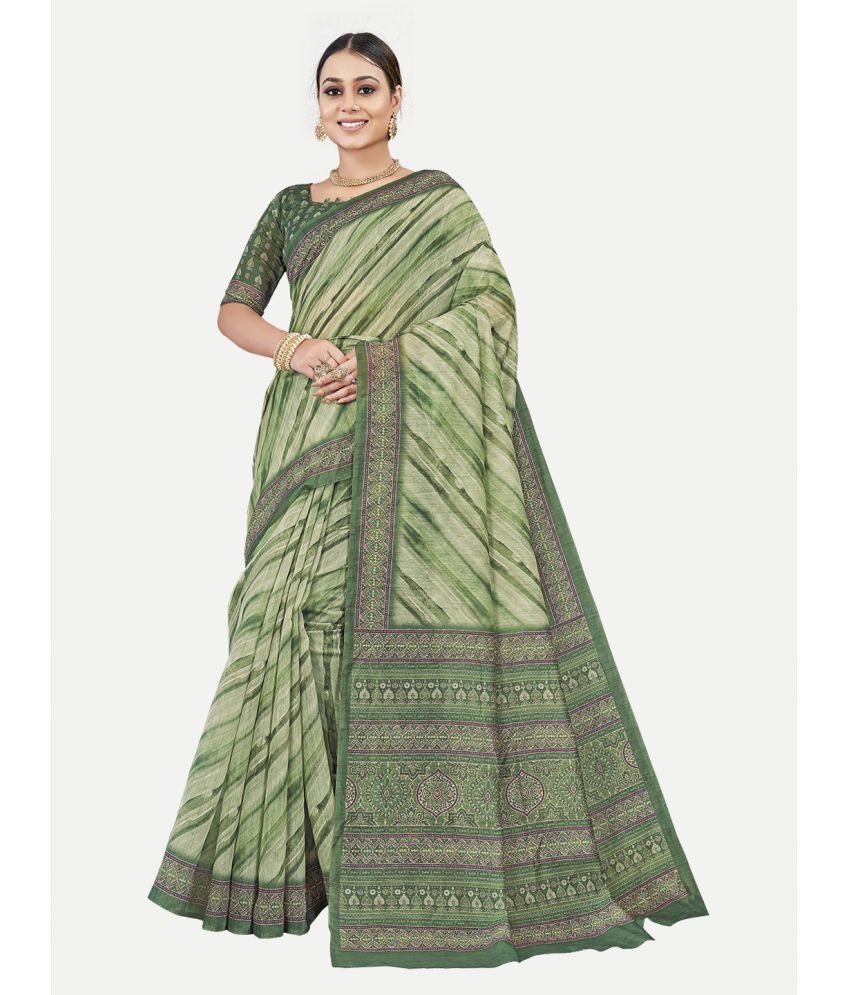     			tavas - Green Chanderi Saree With Blouse Piece ( Pack of 1 )