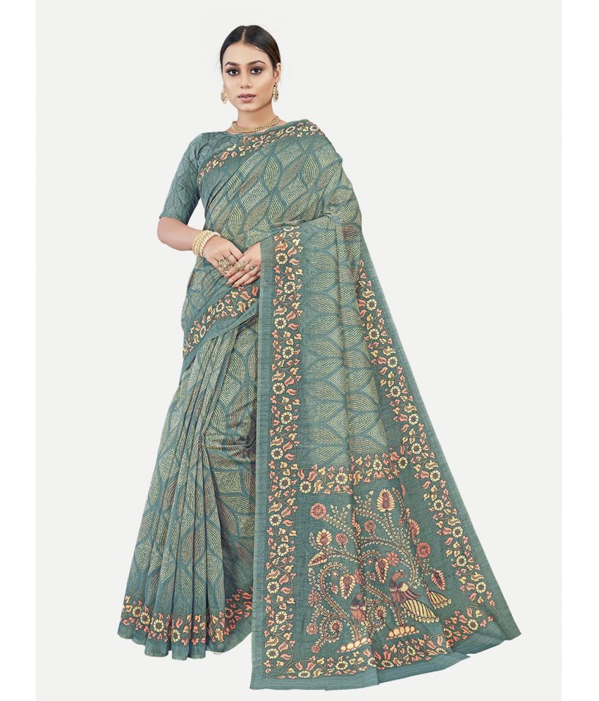     			tavas - Teal Chanderi Saree With Blouse Piece ( Pack of 1 )