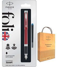 PARKER Folio Standard Fountain Pen With Stainless Steel Trim Red Fountain Pen (Blue)
