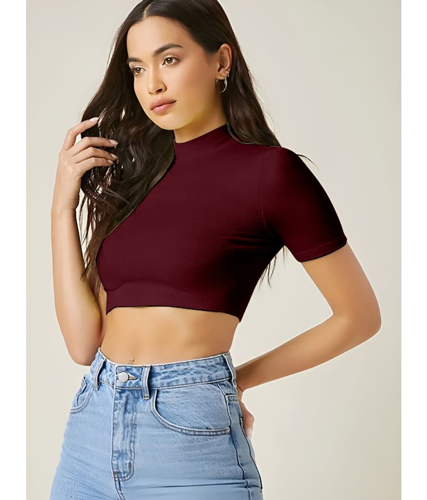     			AUSK - Maroon Cotton Blend Women's Crop Top ( Pack of 1 )